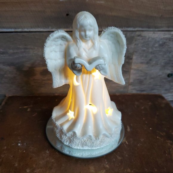 Hermitage Pottery Jade Angel Candle Burner Figurine - Moon & Stars - Picture 5 of 6